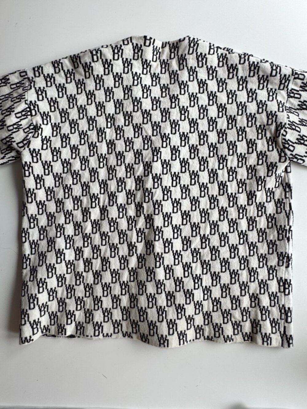 WE11DONE WD1 White Black Logo Wool Cashmere Jacquard Cardigan Sweater, Size S - Picture 11 of 16